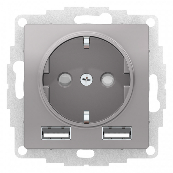 Systeme Electric AtlasDesign Алюминий SO + USB Розетка A+A, 5В/2,4А, 2х5В/1,2А, механизм