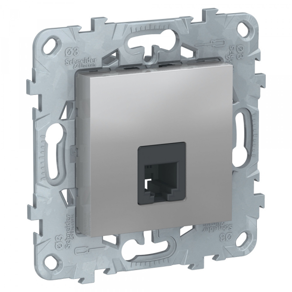 Schneider Electric Unica New Алюминий Розетка телефонная, RJ11, одиночная 4 контакта