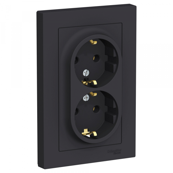Systeme Electric AtlasDesign Карбон Розетка с/з двойная, 16А, в сборе