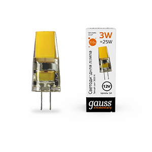 Gauss Лампа Elementary G4 12V 3W 210lm 3000K силикон LED 1/20/200