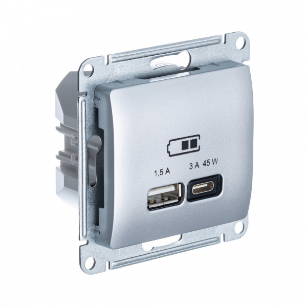 Systeme Electric Glossa Алюминий USB Розетка A + тип-C 45W высокоскор.заряд. QC, PD, мех.