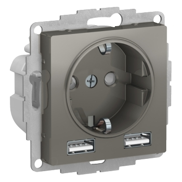 Systeme Electric AtlasDesign Сталь SO + USB Розетка A+A, 5В/2,4 А, 2х5В/1,2 А, механизм