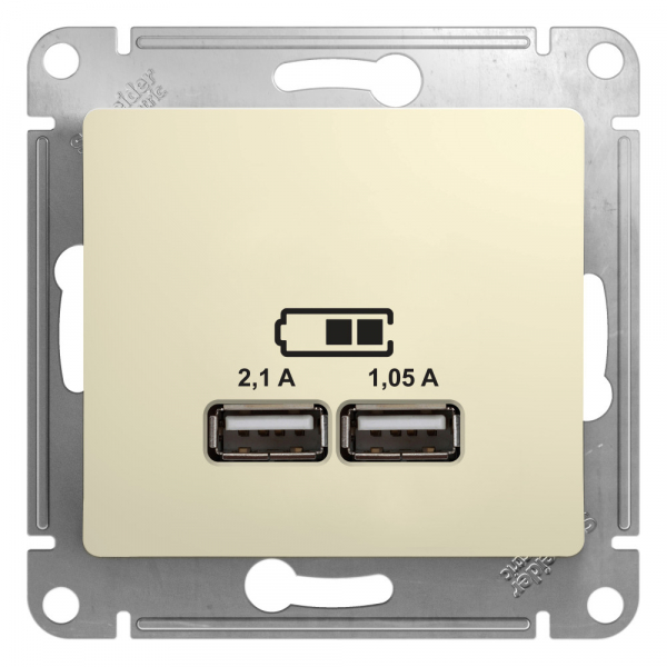 Systeme Electric Glossa Беж Розетка USB 5В/2,1А, 2х5В/1,05мА
