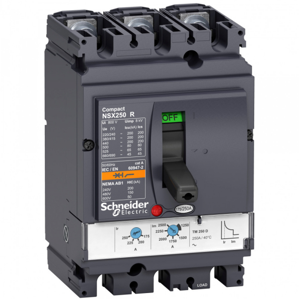Schneider Electric Compact NSX Силовой Автоматический выключатель 3P Iu=160А диапазон уставки тока расцепления: 240А TM160D NSX250R(200кА при 415В, 45