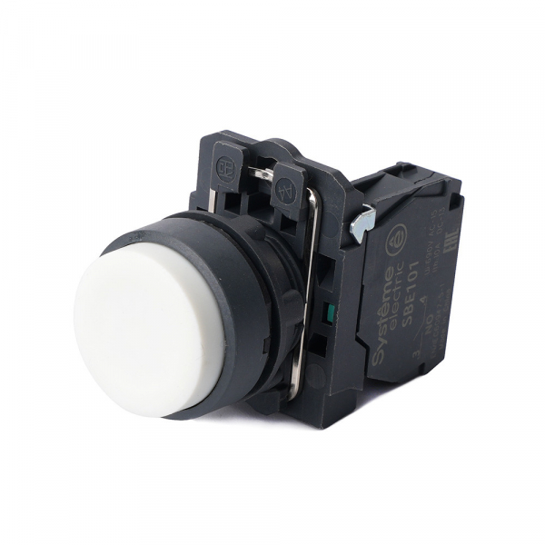 Systeme Electric Кнопка SB5 в сборе модульная 22мм выступающая белая с возвратом пластик 1НО