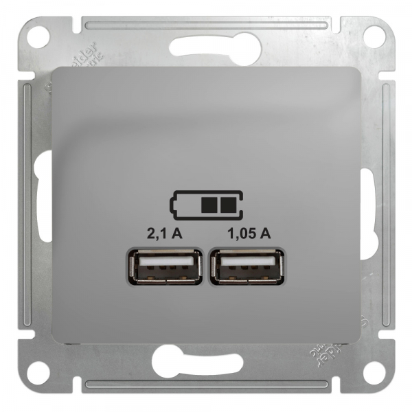 Systeme Electric Glossa Алюминий Розетка USB 5В/2,1А, 2х5В/1,05А