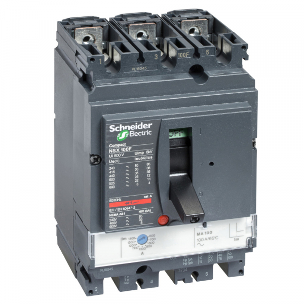 Schneider Electric Compact NSX Автомат защиты двигателя 3P встраиваемый стационарный 6.5А 220В 70кА с магнитным расцепителем Compact NSX