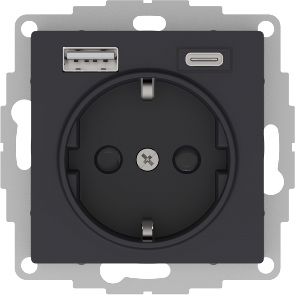 Systeme Electric AtlasDesign Карбон Розетка 16А с USB A+C (5В/2,4А/3 А, 2х5В/1,5А), мех