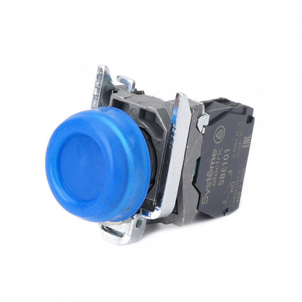 Systeme Electric Кнопка SB4 в сборе модульная 22мм выступающая синяя с возвратом металл 1НО
