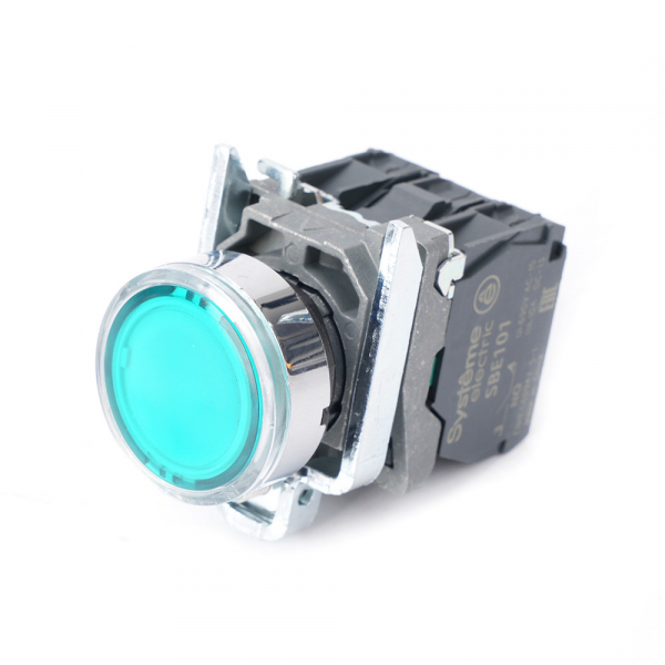 Systeme Electric Кнопка SB4 с подсветкой в сборе модуль 22мм зеленая металл 230-240ВAC 1НО+1НЗ