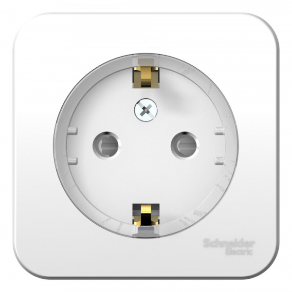 Systeme Electric Blanca наруж Бел Розетка с/з со шторками, (тонкая) 16А, 250В изолир. пластина