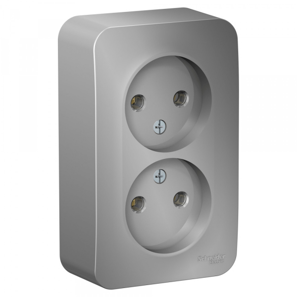 Systeme Electric Blanca наруж Алюминий Розетка 2-ая б/з без шторок, 16А, 250В