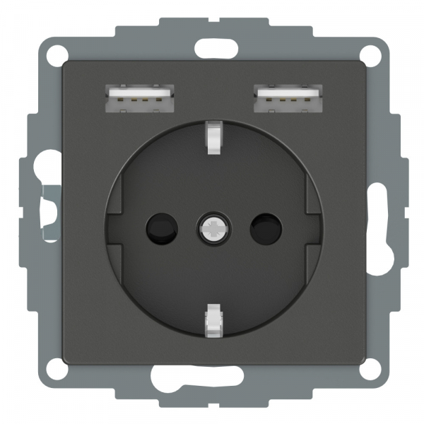 Schneider Electric Merten SM Aquain IP44 Антрацит Розетка Schuko с 2 USB c зарядным устройством 2,4 A