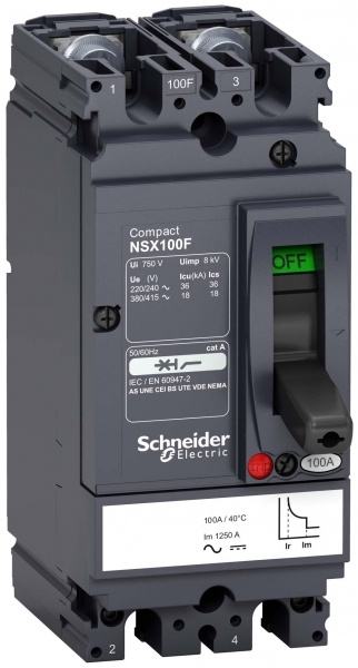 Schneider Electric Compact NSX Силовой Автоматический выключатель 2P Iu=30А диапазон уставки тока расцепления: 190А 18кА IP30