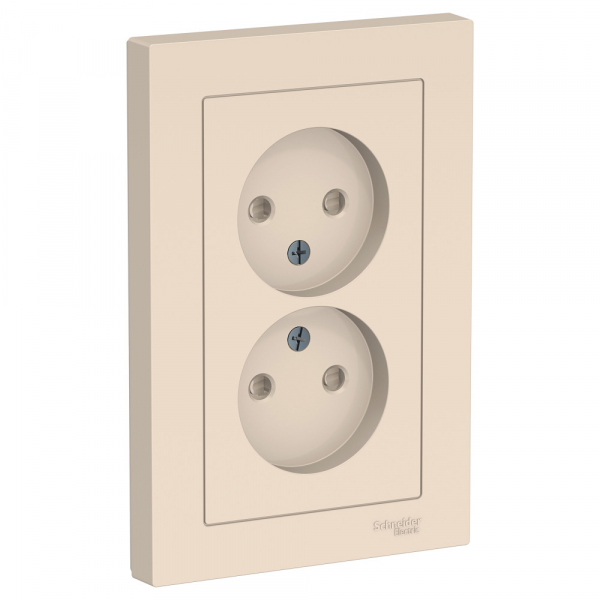 Systeme Electric AtlasDesign Беж Розетка б/з двойная, со шторками,16А, в сборе