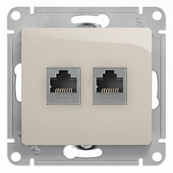 Systeme Electric Glossa Молочный Розетка 2-ая RJ11+RJ45, кат.5E