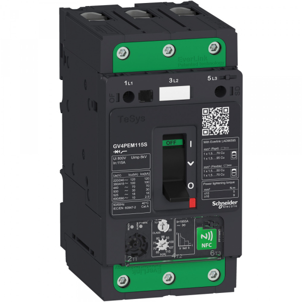 Schneider Electric Автоматический выключатель GV4PE с многофункциональным NFC расцепителем 115A 50kA зажим Everlink