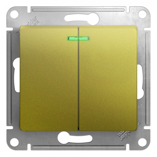 Systeme Electric Glossa Фисташковый Выключатель 2-клавишный с подсветкой, сх.5а, 10AX