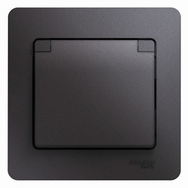 Systeme Electric Glossa Графит Розетка с/з со шторками с крышкой IP20 (в сборе)
