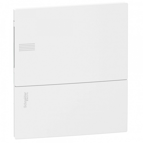 Schneider Electric RESI9 MP (Mini Pragma) Бокс встраеваемый с белой дверью 1 ряд/8 модулей, IP40, IK07, 63А, 2 клеммы, Италия