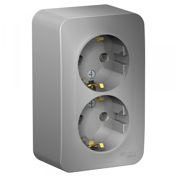 Systeme Electric Blanca наруж Алюминий Розетка 2-ая с/з без шторок 16А, 250В, изолир. пластина