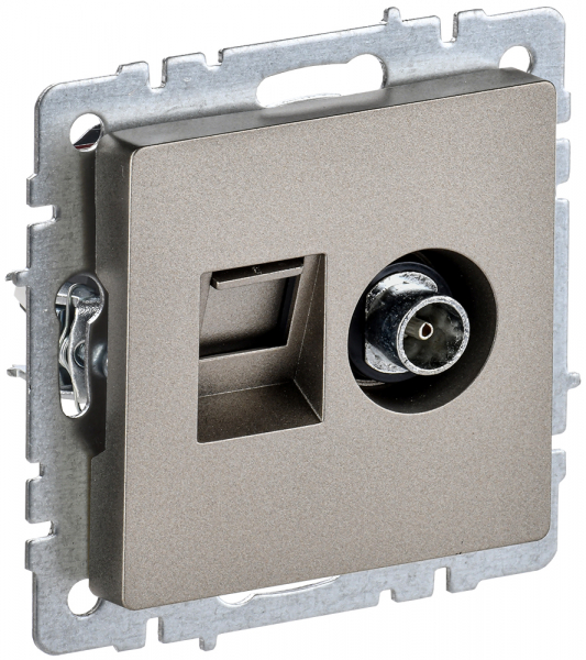 IEK BRITE BASE Шампань Розетка двойная TV+RJ45 кат.5E РТВ/РК12-БрШ