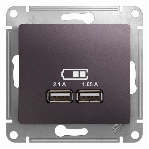 Systeme Electric Glossa Сиреневый туман Розетка USB 5В/2,1А, 2х5В/1,05мА