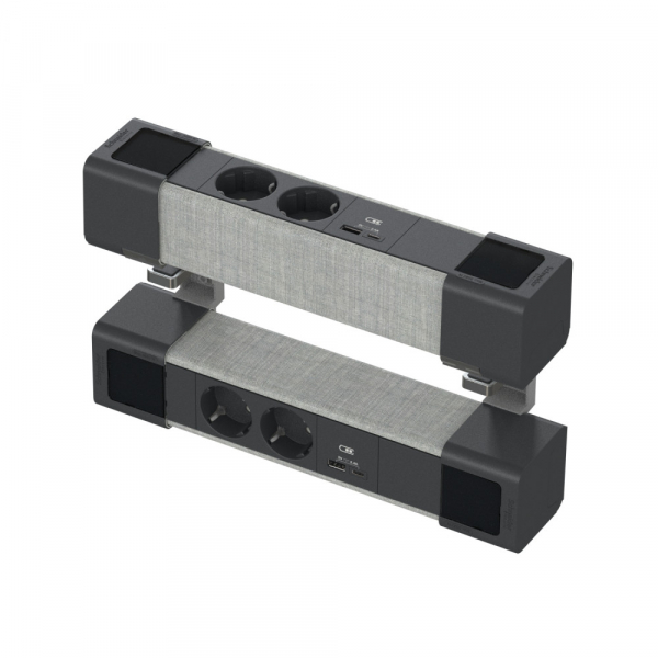 Schneider Electric Unica System+ Блок двойной на струбцинах 2х(2хРоз.+2USB A/C) АНТР/СЕРАЯ ТКАНЬ