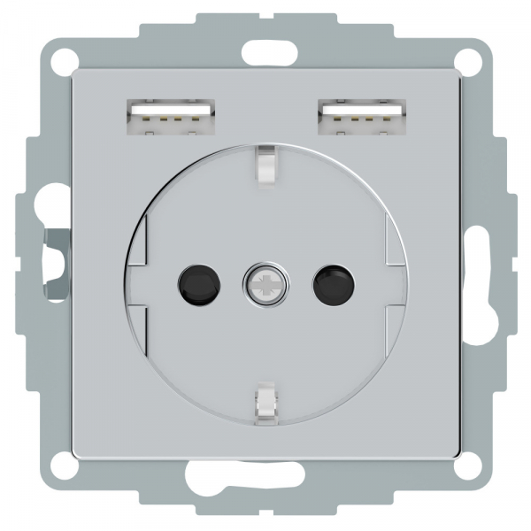 Schneider Electric Merten SM Aquain IP44 Алюминий Розетка Schuko с 2 USB c зарядным устройством 2,4 A