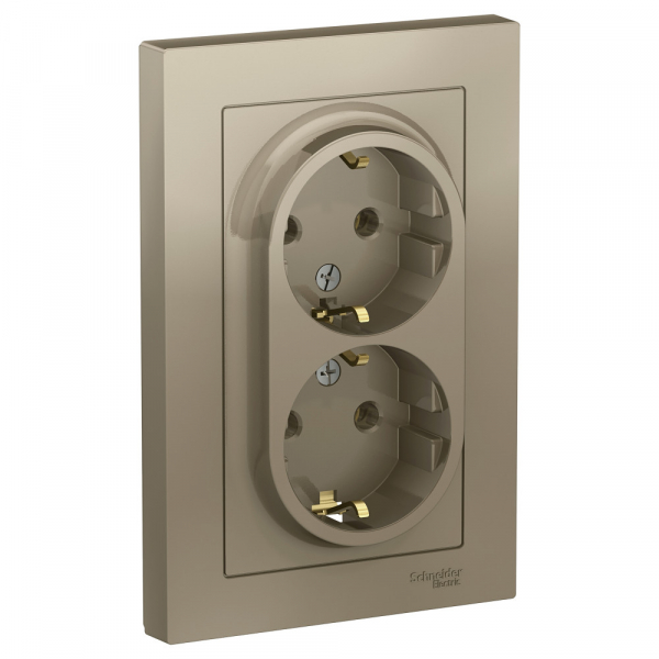Systeme Electric AtlasDesign Шампань Розетка с/з двойная, 16А, в сборе
