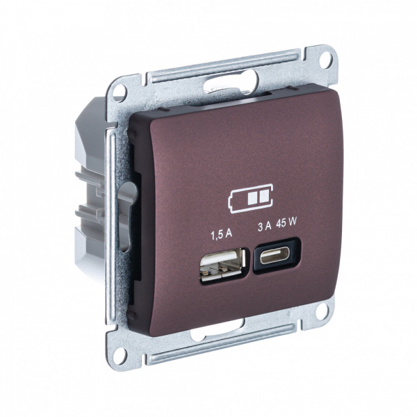 Systeme Electric Glossa Баклажановый USB Розетка A + тип-C 45W высокоскор.заряд. QC,PD, мех.