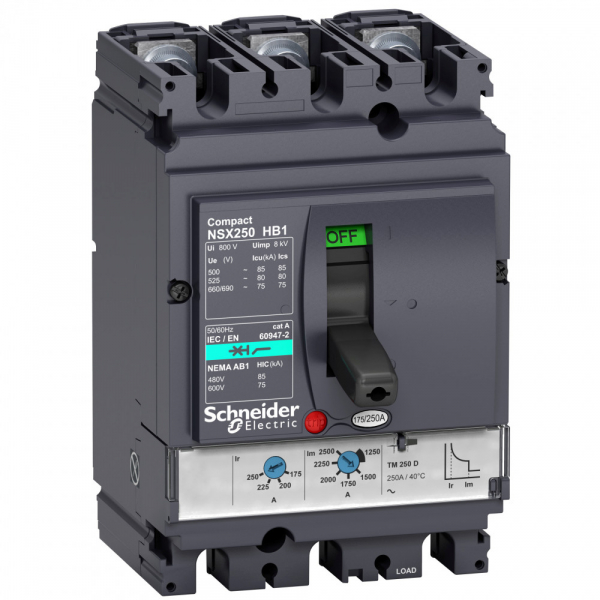 Schneider Electric Compact NSX Силовой Автоматический выключатель 3P Iu=80А диапазон уставки тока расцепления: 640А 85кА IP40