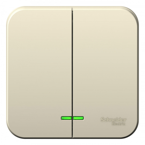 Systeme Electric Blanca наруж Молочный Выключатель 2-клавишный с подсветкой 6А, 250B, изолир. пластина