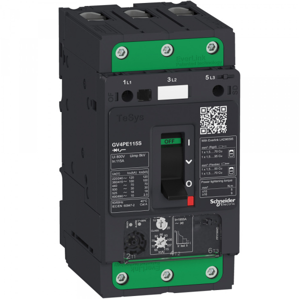 Schneider Electric GV4PE TeSys Автоматический выключатель с комбинированным расцепителем 50A 100kA зажим Everlink