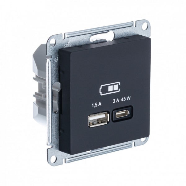 Systeme Electric AtlasDesign Карбон USB Розетка A + тип-C 45W высокоскор.заряд. QC, PD, мех.