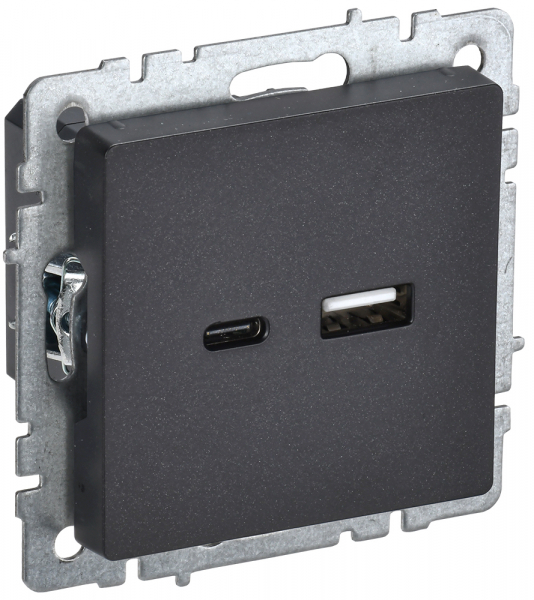 IEK BRITE BASE Черный Розетка USB A+C 18Вт РЮ11-1-БрЧ