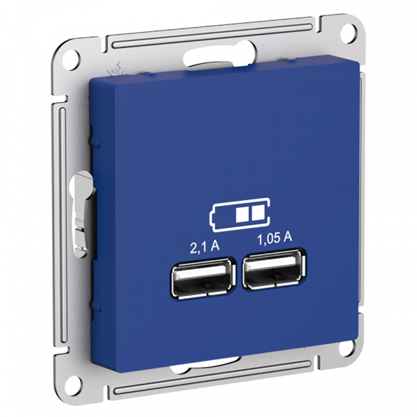 Systeme Electric AtlasDesign Аквамарин Розетка USB A+A, 5В/2,1 А, 2х5В/1,05 А, механизм