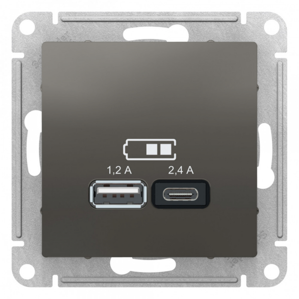 Systeme Electric AtlasDesign Сталь USB A+С, 5В/2,4 А, 2х5В/1,2 А, механизм