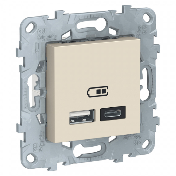 Schneider Electric Unica New Бежевый Розетка USB, 2-местная, тип А+С, 5 В / 2400 мА