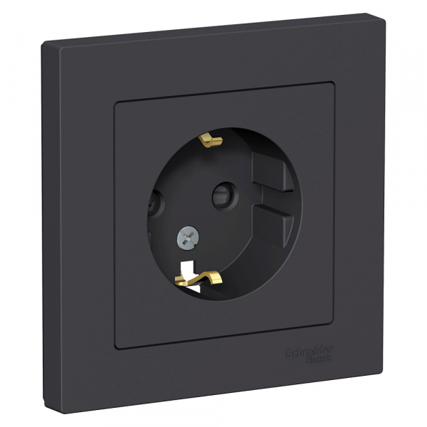 Systeme Electric AtlasDesign Карбон Розетка с/з со шторками, 16А, в сборе