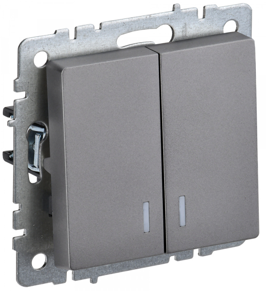 IEK BRITE BASE Сталь Выключ. 2-кл с индик 10А ВС10-2-1-БрС