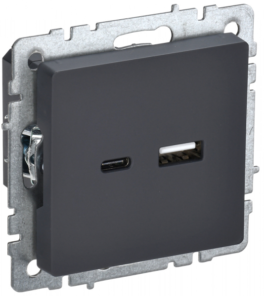 IEK BRITE BASE Графит Розетка USB A+C 18Вт РЮ11-1-БрГ