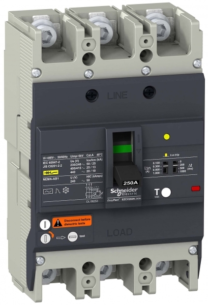 Schneider Electric EasyPact EZC Автоматический выключатель с дифференциальной защитой 25кA 415 В 3P3Т 175A