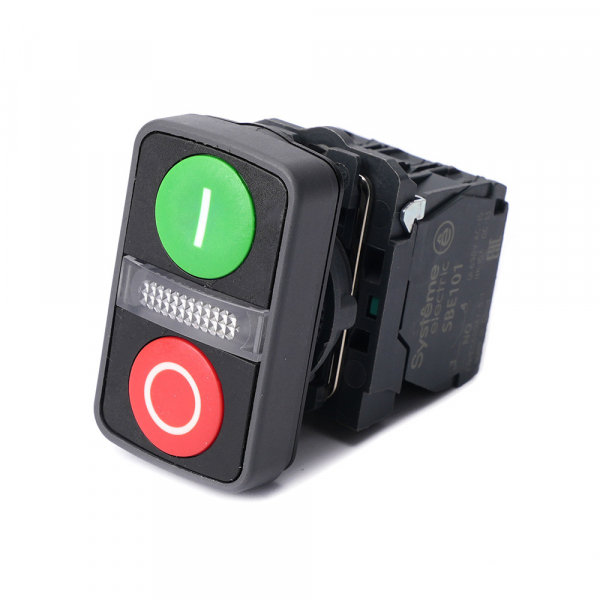 Systeme Electric Кн двойн SB5 в сборе модуль 22мм з "I"+сигн лампа+кр "О" пластик 230ВАС 1НО+1НЗ