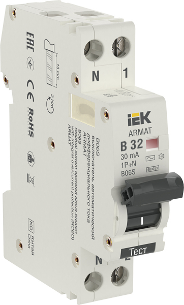IEK ARMAT АВДТ B06S 1P+NP B32 30мА тип AC (18мм)