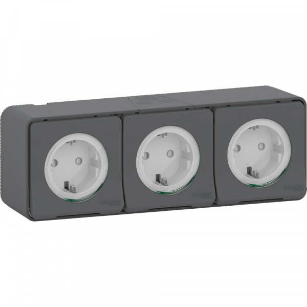 Schneider Electric Mureva Styl наруж Антрацит Блок из 3-х розеток, винт. клеммы, IP55