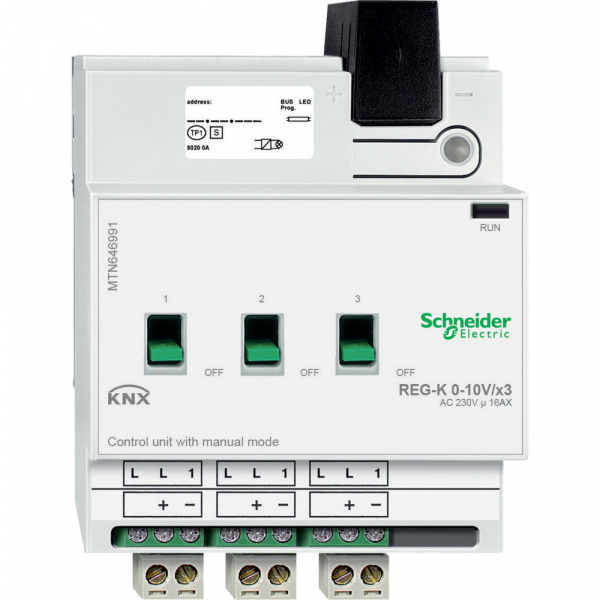Schneider Electric Merten KNX Светорегулятор/блок упр-я 0-10В 3-канальный (силовой контакт 16А) возможность ручного управления DIN-рейка