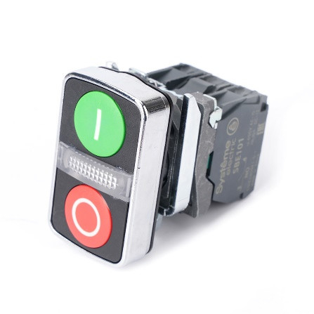 Systeme Electric Кн SB4 двойн в сборе модуль 22мм з "I"+сигн лампа+кр "О" металл 230ВАС 1НО+1НЗ