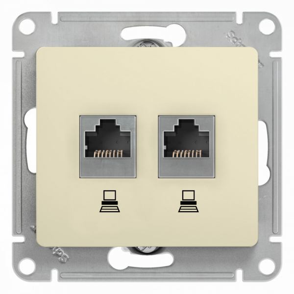 Systeme Electric Glossa Беж Розетка 2-ая компьютерная RJ45+RJ45, кат.5E