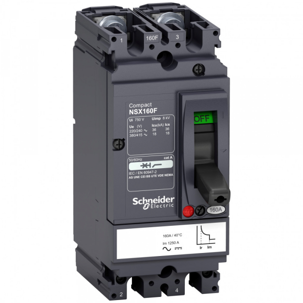 Schneider Electric Compact NSX Силовой Автоматический выключатель 2P Iu=125А диапазон уставки тока расцепления: 1250А 18кА IP40